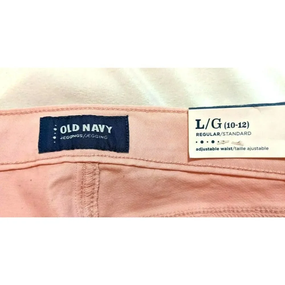 Old Navy Girls Large 10 12 Pink Pants Jeggings Jean Leggings Adjustable New‎